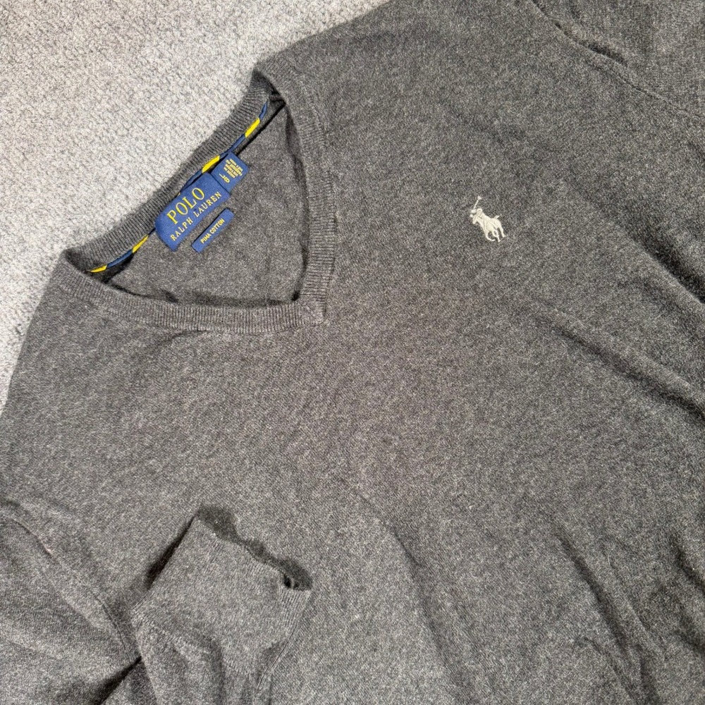 Polo Ralph Lauren Mens Gray Pima Cotton V-Neck Sweater 710744675016 L #4640